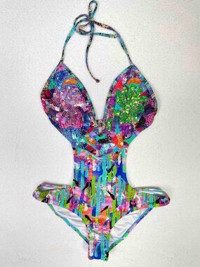 Babalu Sequined Monokini One Piece Swim Womens Size L